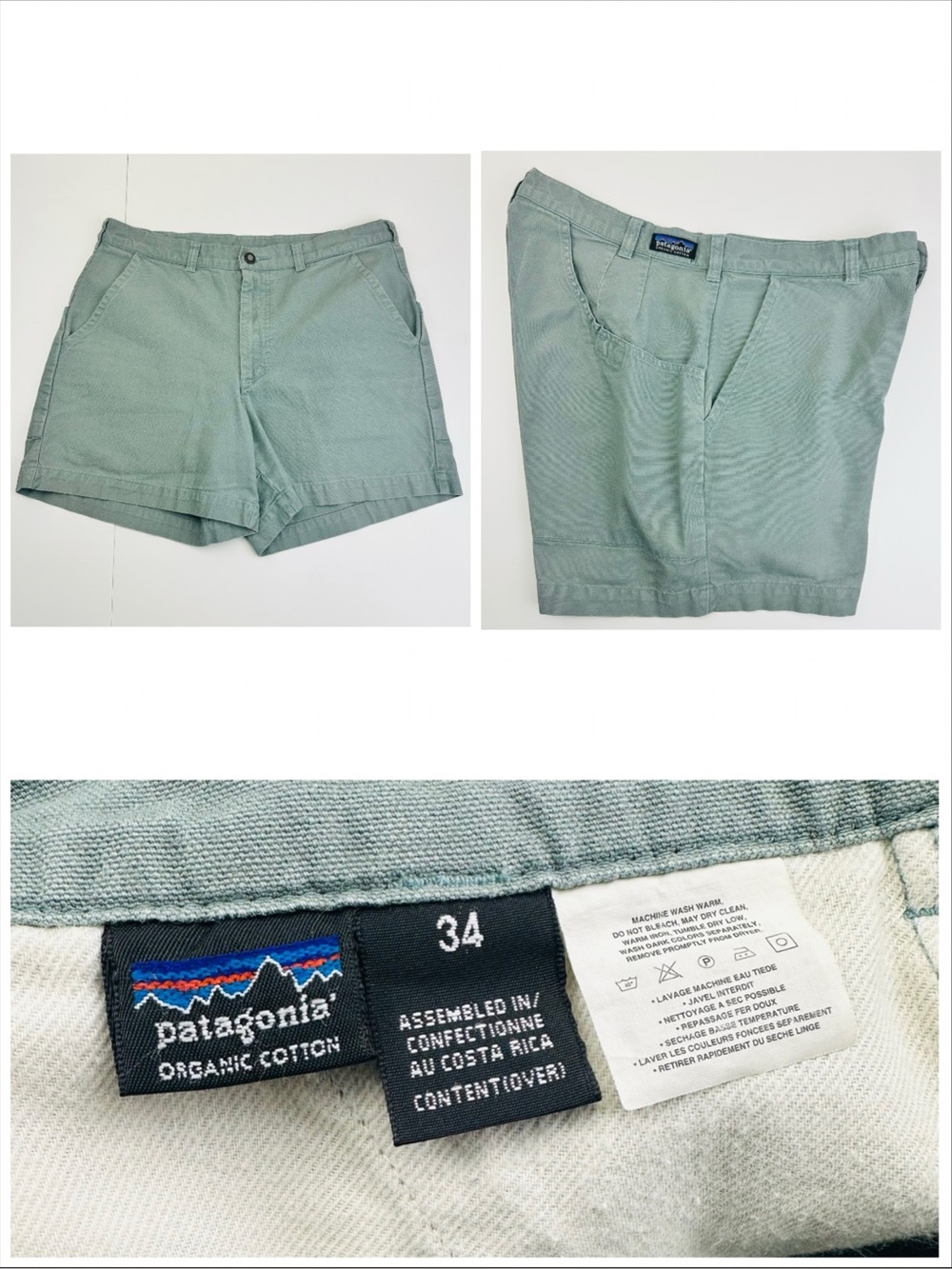 Patagonia Stand Up Shorts Sage Green Organic Cotton Canvas High Rise Pockets 34